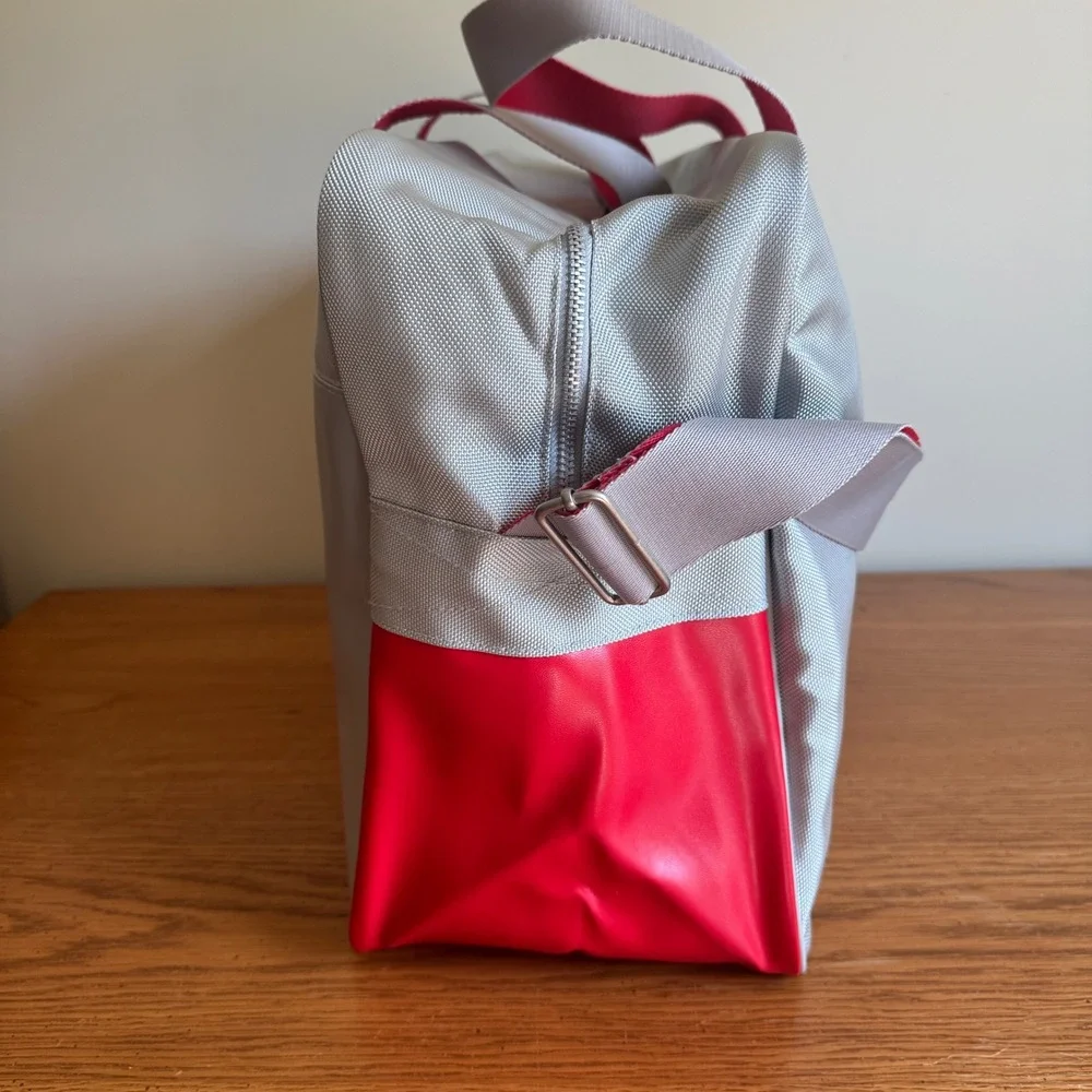 Calvin Klein CK Grey and Red Colorblock Duffel Travel Bag with Shoulder Strap